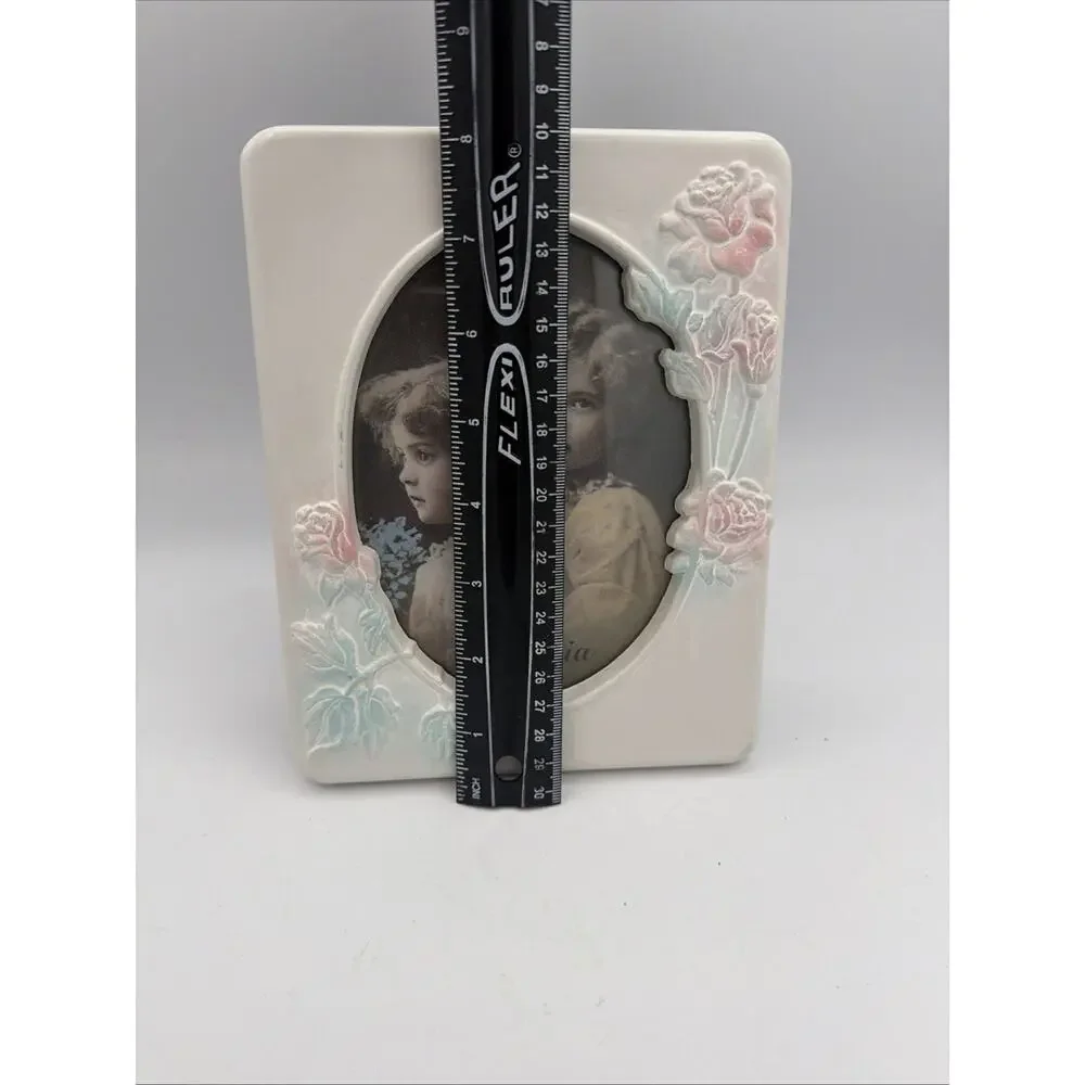 Vintage Picture Frame Ceramic Cottagecore Y2K Roses Floral Pink Cream 5x7” Mom